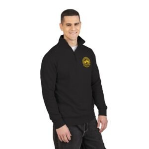 Embroidered Gold Floral Crest Fleece Pullover — Quarter‑Zip Cozy Sweatshirt